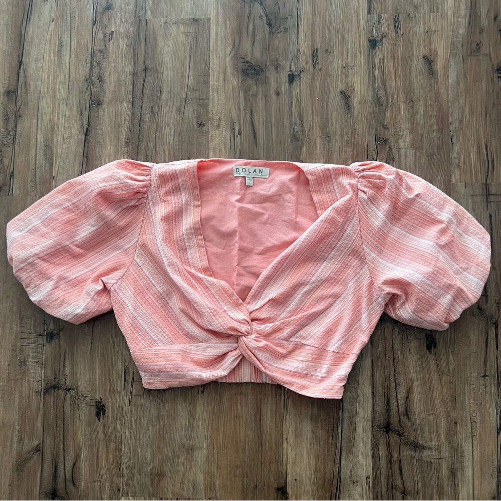 Anthropologie, Dolan, Pink Puff Sleeve Crop Top, Size Large